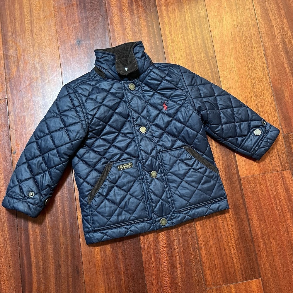 Polo Ralph Lauren Jacket Boy Kids 18m Blue Snap On Corduroy Collar Quilted